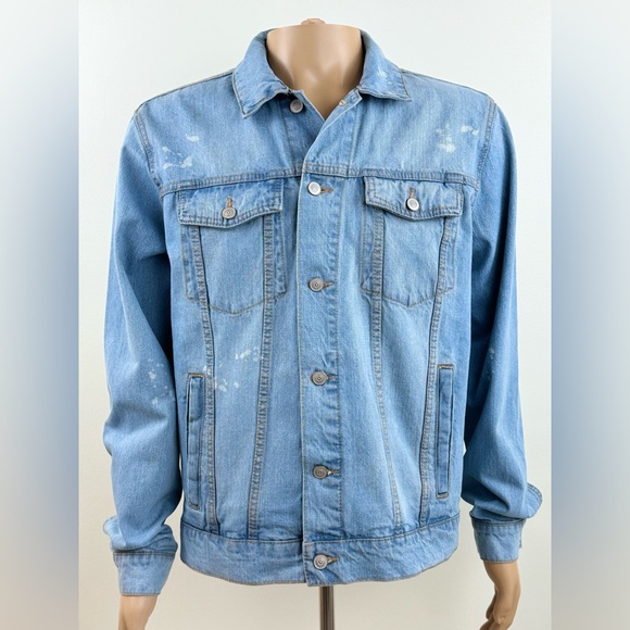 Forever 21 Men's Faded Blue, Color Distressed Denim Jacket, Size Large - Picture 6 of 14